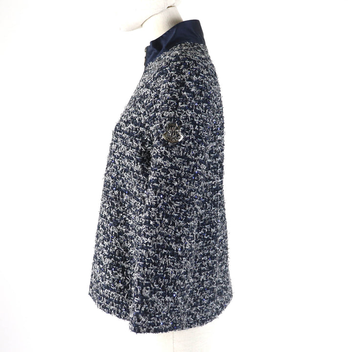 美品★MONCLER GAMME ROUGE モンクレール ガムルージュ DALILA ロゴ金具付 スパンコール装飾 リボンツイード ジャケット 紺 0 正規品