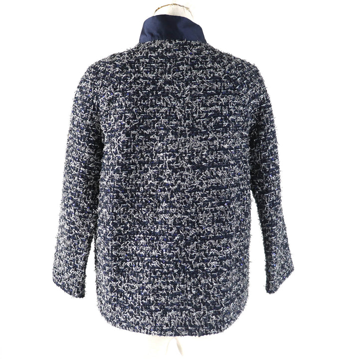 美品★MONCLER GAMME ROUGE モンクレール ガムルージュ DALILA ロゴ金具付 スパンコール装飾 リボンツイード ジャケット 紺 0 正規品