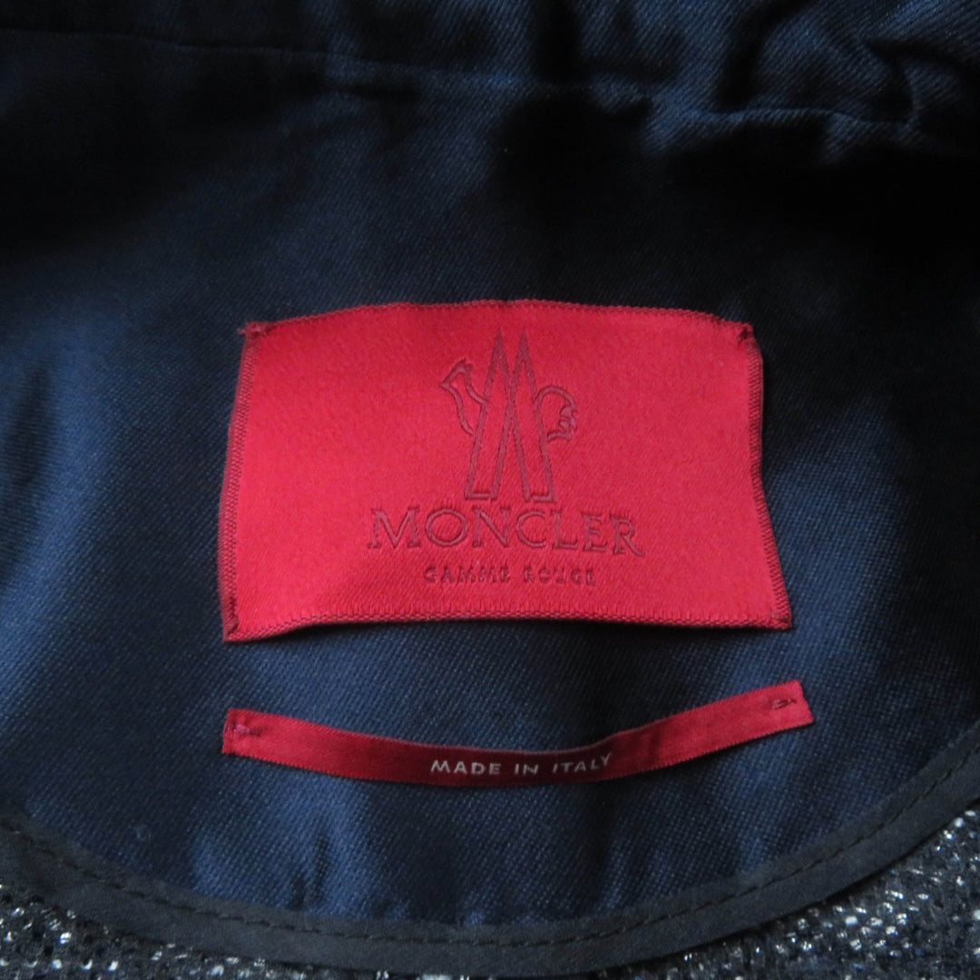 美品★MONCLER GAMME ROUGE モンクレール ガムルージュ DALILA ロゴ金具付 スパンコール装飾 リボンツイード ジャケット 紺 0 正規品