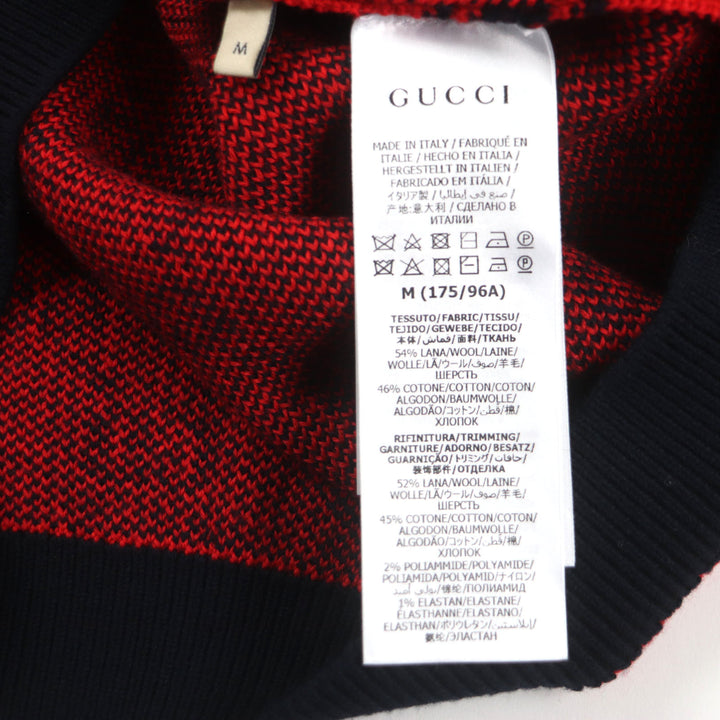 極美品▼GUCCI グッチ 661156 ウール GG柄 Vネック ロゴ入りボタン ニット カーディガン レッド ブラック M イタリア製 正規品 メンズ