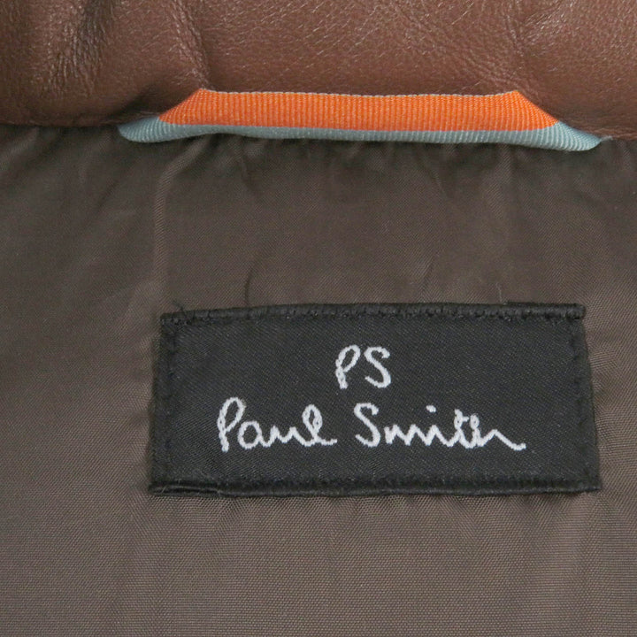 良品□PS Paul Smith ピーエス ポールスミス 羊革 ファーフーデッド WZIP ラムレザー ダウンジャケット ブラウン S 正規品 メンズ