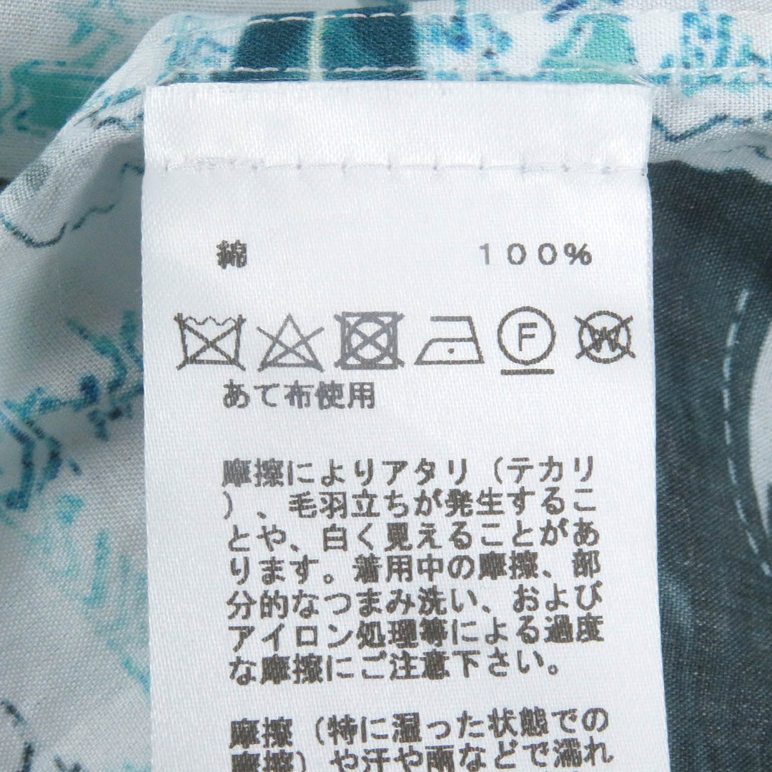 極美品□HERMES エルメス コットン100％ Tatersale Remix Bis 総柄 袖セリエボタン 長袖シャツ ブルー系 38 フランス製 正規品 メンズ