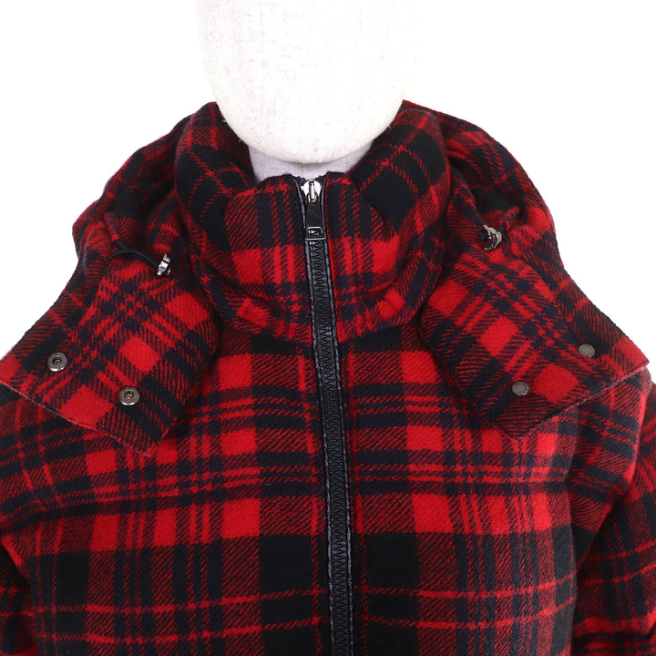 極美品□MONCLER モンクレール 19-20AW DANUBE GIUBBOTTO ウール チェック柄 ダウンジャケット レッド ブラック 0 正規品 レディース
