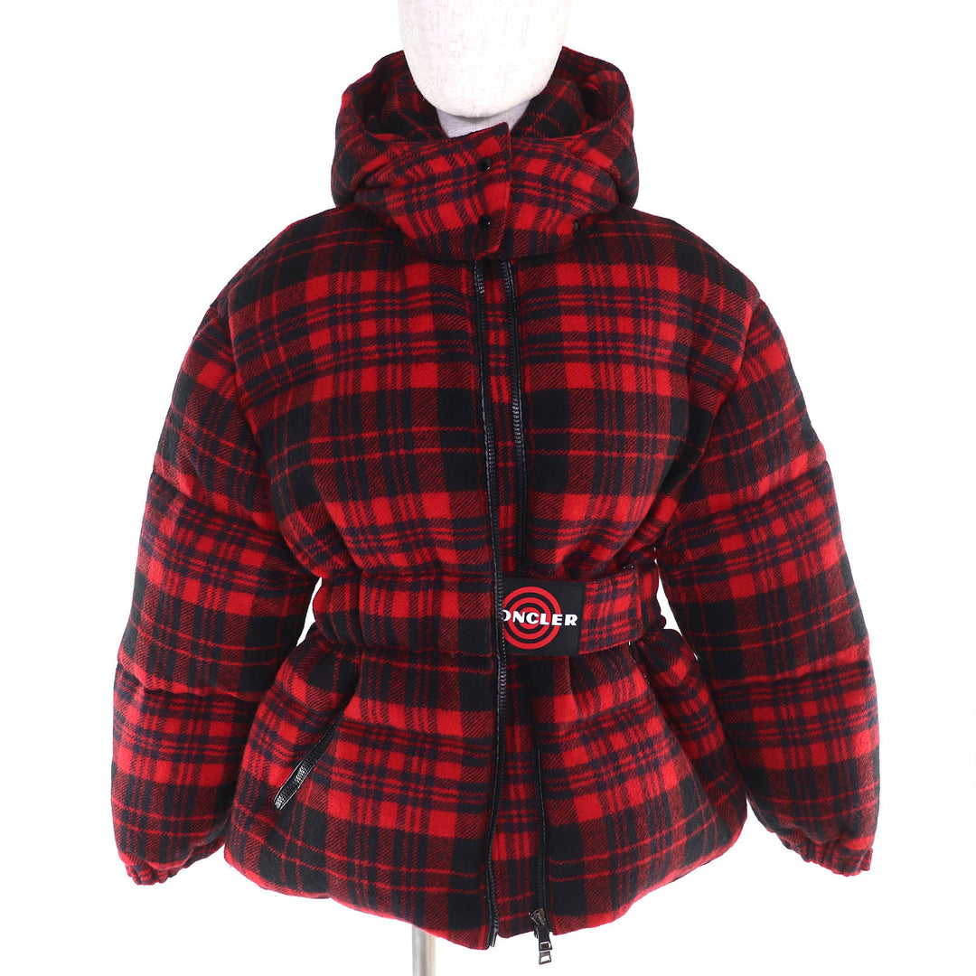 極美品□MONCLER モンクレール 19-20AW DANUBE GIUBBOTTO ウール チェック柄 ダウンジャケット レッド ブラック 0 正規品 レディース