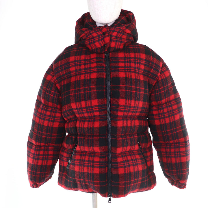 極美品□MONCLER モンクレール 19-20AW DANUBE GIUBBOTTO ウール チェック柄 ダウンジャケット レッド ブラック 0 正規品 レディース