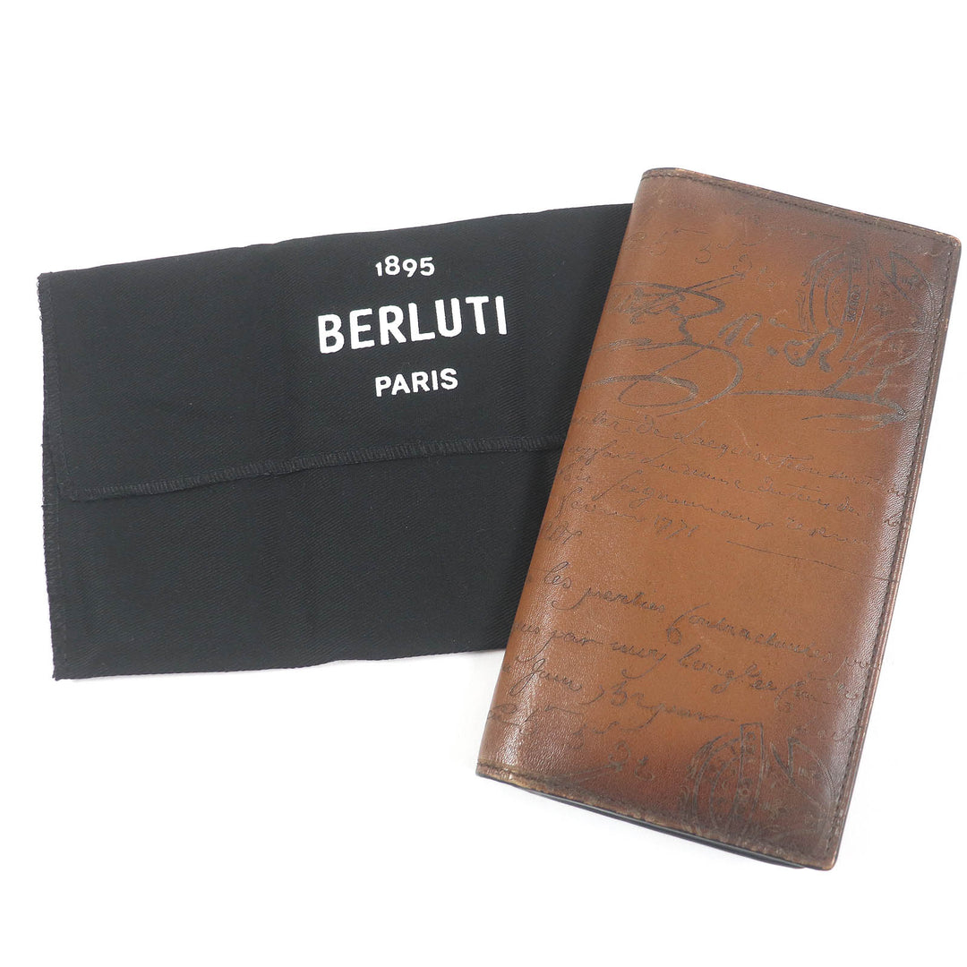 美品□BERLUTI ベルルッティ 2022年製 サンタル スクリット レザーロングウォレット 長財布 ブラウン 保存袋付き イタリア製 メンズ