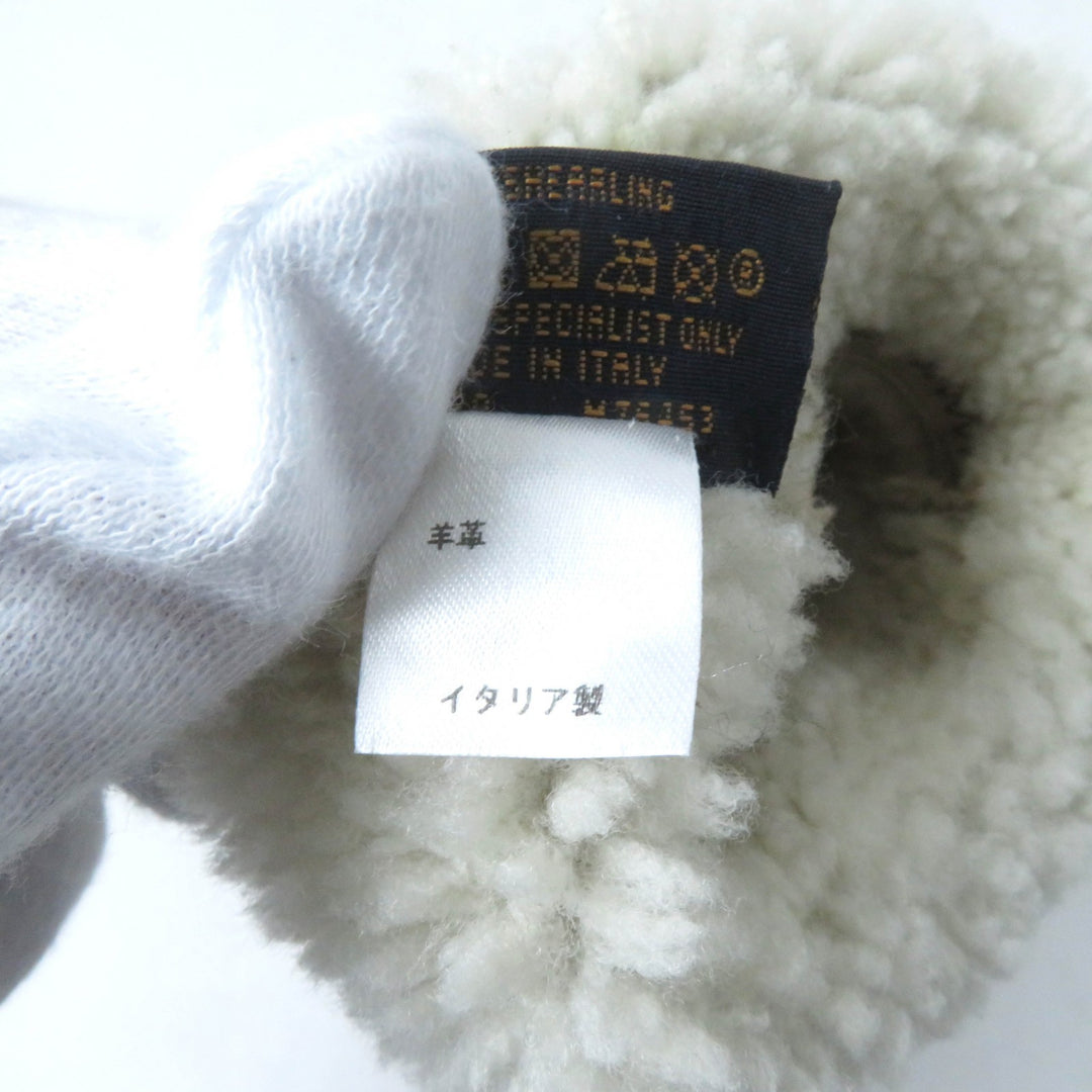 良品★LOUIS VUITTON ルイヴィトン M76453 マフ シャーリングラム モノグラム ムートン ミトン 手袋 ベージュ 伊製 正規品 レディース