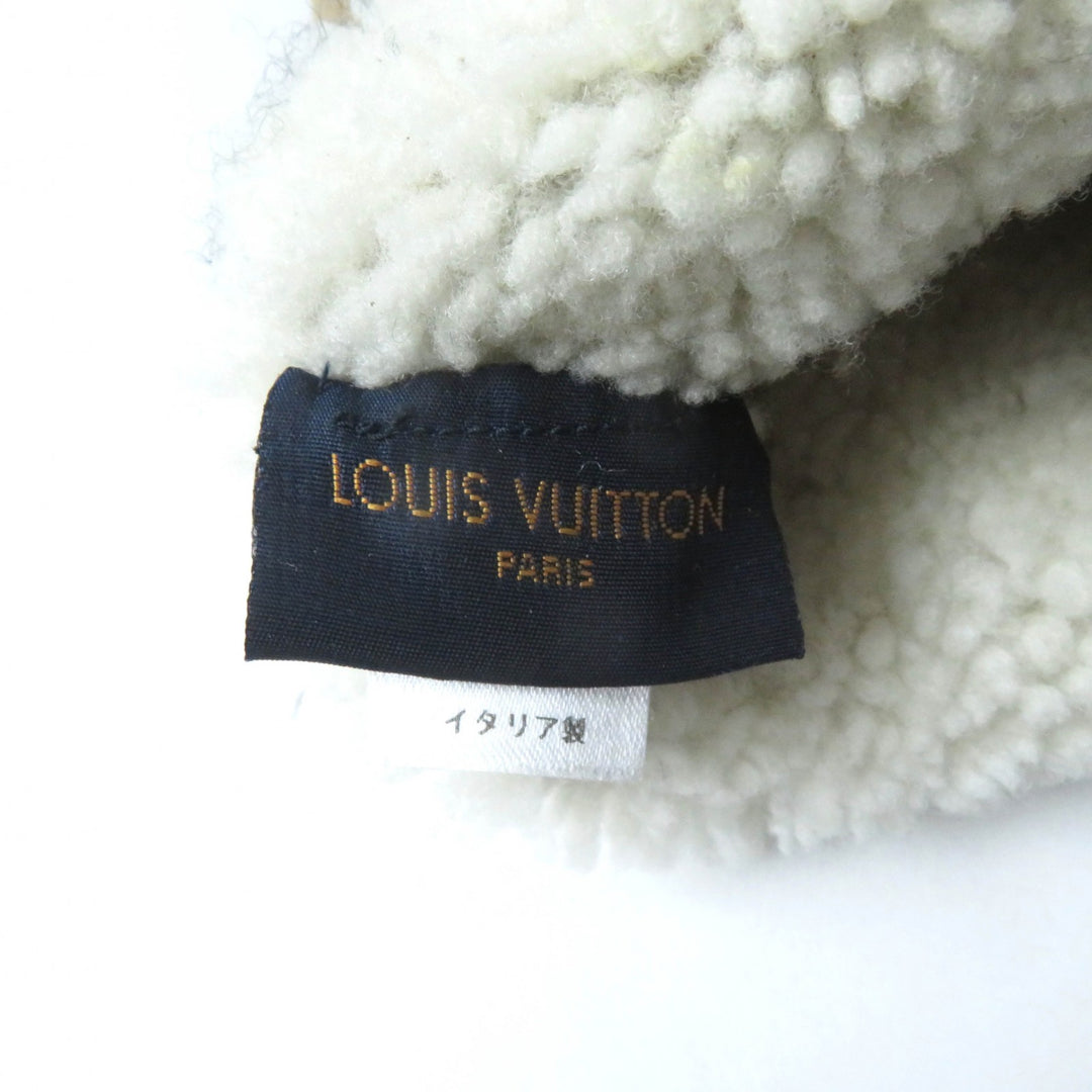 良品★LOUIS VUITTON ルイヴィトン M76453 マフ シャーリングラム モノグラム ムートン ミトン 手袋 ベージュ 伊製 正規品 レディース