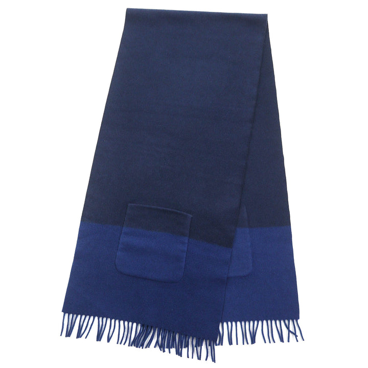 美品△HERMES エルメス H259096S アリュメット・ポケット カシミヤ100% Marine/Cobalt レザータグ フリンジ 大判 ショール マフラー 伊製