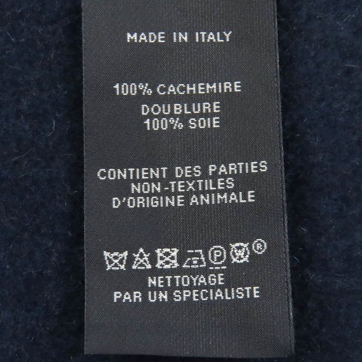 美品△HERMES エルメス H259096S アリュメット・ポケット カシミヤ100% Marine/Cobalt レザータグ フリンジ 大判 ショール マフラー 伊製