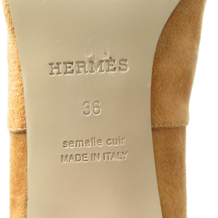 美品★HERMES エルメス ヴェルサイユ カレーシュ金具付 スクエアトゥ スウェードレザー ロングブーツ ライトブラウン 36 袋付 レディース