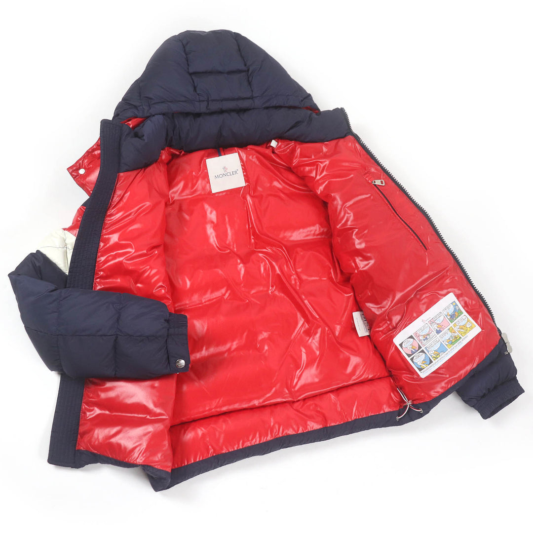極美品□MONCLER モンクレール JANVRY GIUBBOTTO トリコロール フーデッド ダウンジャケット ネイビー 0 ハンガー付き 正規品 メンズ