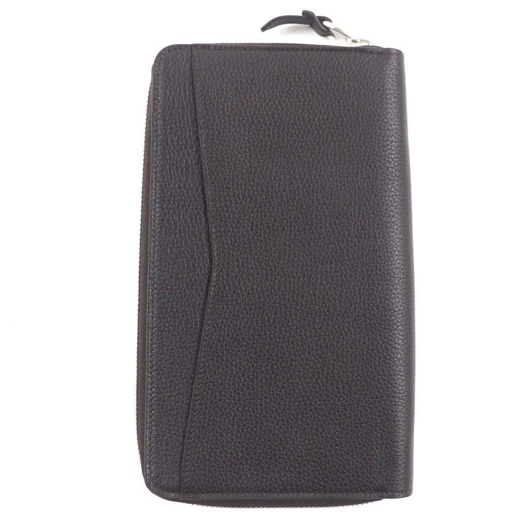極美品▼Dunhill ダンヒル BOSTON ボストン ロゴ金具 ラウンドジップ オーガナイザー グレインレザー 長財布 ダークブラウン 箱付 メンズ