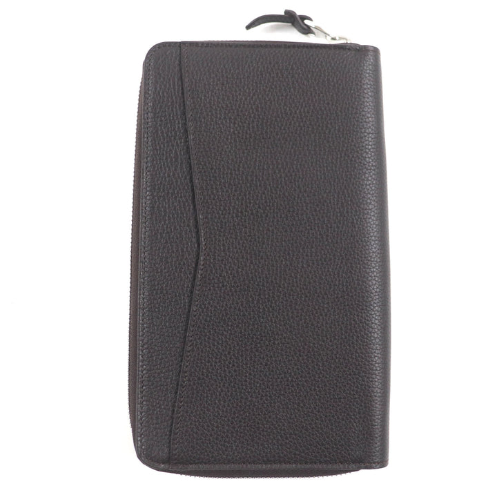 極美品▼Dunhill ダンヒル BOSTON ボストン ロゴ金具 ラウンドジップ オーガナイザー グレインレザー 長財布 ダークブラウン 箱付 メンズ
