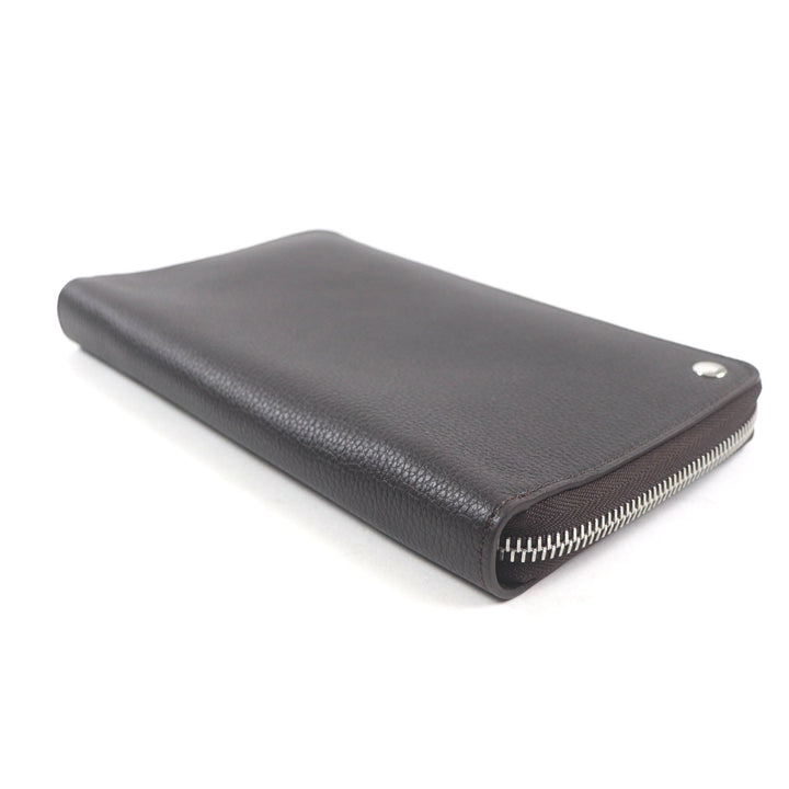 極美品▼Dunhill ダンヒル BOSTON ボストン ロゴ金具 ラウンドジップ オーガナイザー グレインレザー 長財布 ダークブラウン 箱付 メンズ
