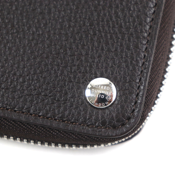 極美品▼Dunhill ダンヒル BOSTON ボストン ロゴ金具 ラウンドジップ オーガナイザー グレインレザー 長財布 ダークブラウン 箱付 メンズ
