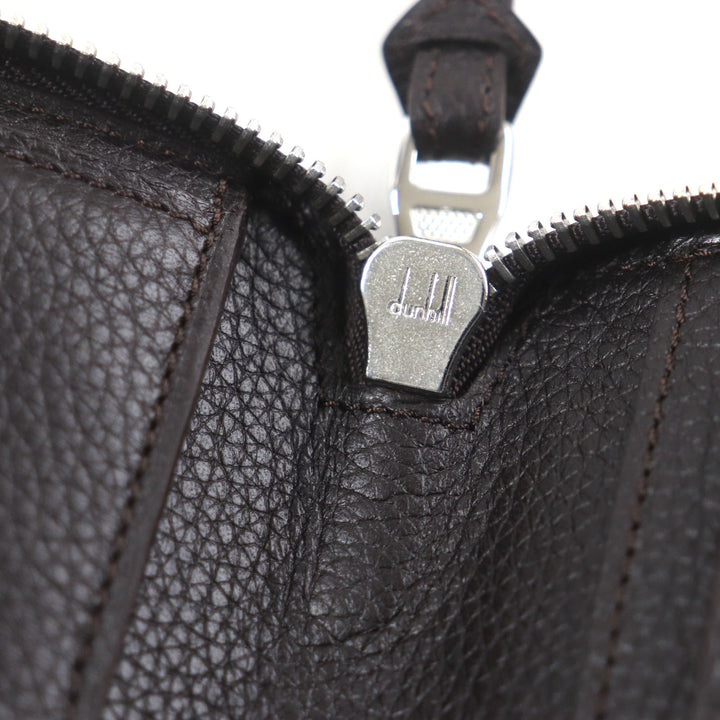 極美品▼Dunhill ダンヒル BOSTON ボストン ロゴ金具 ラウンドジップ オーガナイザー グレインレザー 長財布 ダークブラウン 箱付 メンズ