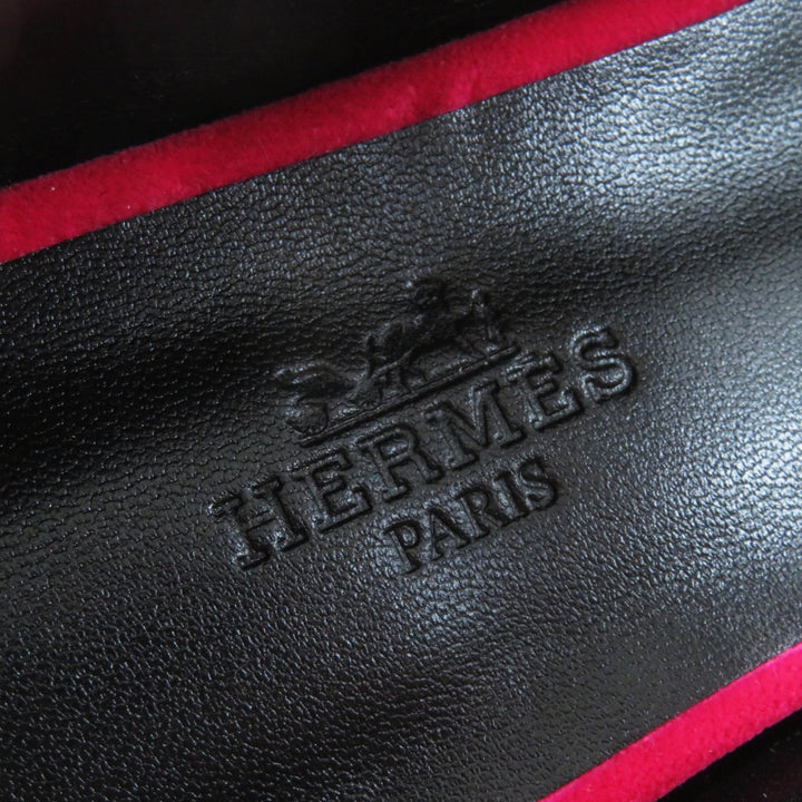 未使用品◎HERMES エルメス ジェーン フューシャ 現行品 クリスタル付 アピバックル ベロア バレエシューズ 36.5 箱・袋付 定価180400円