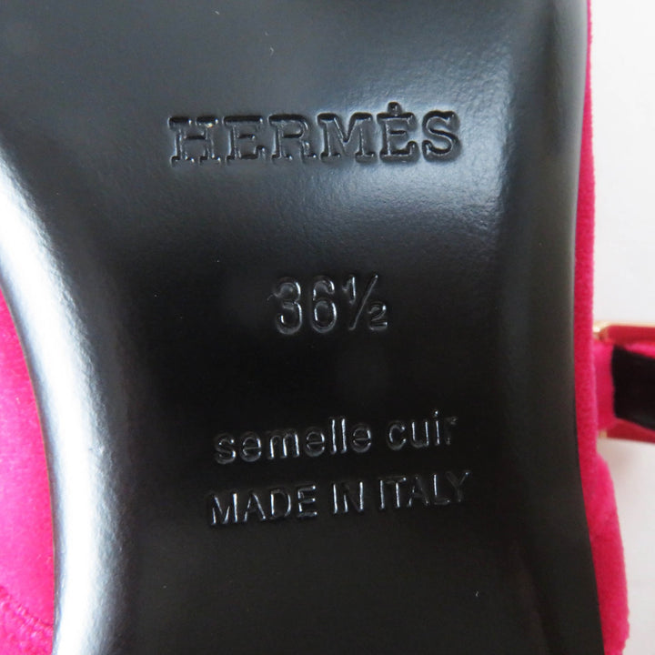 未使用品◎HERMES エルメス ジェーン フューシャ 現行品 クリスタル付 アピバックル ベロア バレエシューズ 36.5 箱・袋付 定価180400円
