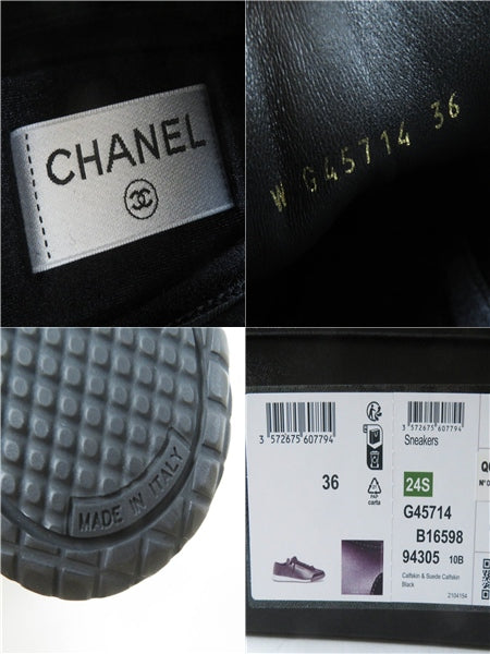 未使用品◎CHANEL シャネル 24S G45714 ココマーク ロゴ入 カーフスキン スニーカー ブラック ホワイト 36 箱付 伊製 正規品 レディース