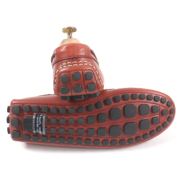 極美品□LOUIS VUITTON ルイヴィトン LVロゴ金具 スウェード レザー ローファー ドライビングシューズ レッド系 6.5 イタリア製 メンズ
