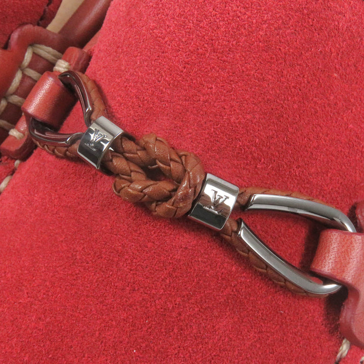 極美品□LOUIS VUITTON ルイヴィトン LVロゴ金具 スウェード レザー ローファー ドライビングシューズ レッド系 6.5 イタリア製 メンズ