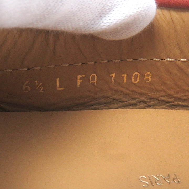 極美品□LOUIS VUITTON ルイヴィトン LVロゴ金具 スウェード レザー ローファー ドライビングシューズ レッド系 6.5 イタリア製 メンズ