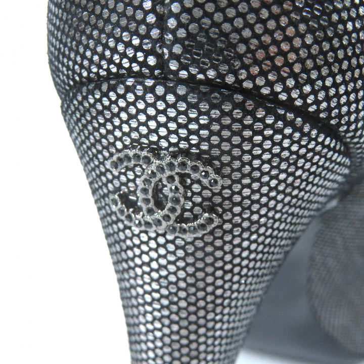 美品△CHANEL シャネル G28557 ココマーク ラインストーン メタリック レザー キャップトゥ プラットフォーム パンプス シルバー系 35.5