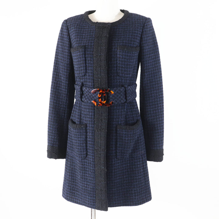 極美品◎CHANEL シャネル P57229 パク・シネ着用 BIGココバッグルベルト付き ロングコート ブラック ネイビー 34 仏製 正規品 レディース