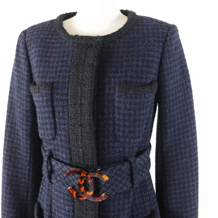 極美品◎CHANEL シャネル P57229 パク・シネ着用 BIGココバッグルベルト付き ロングコート ブラック ネイビー 34 仏製 正規品 レディース