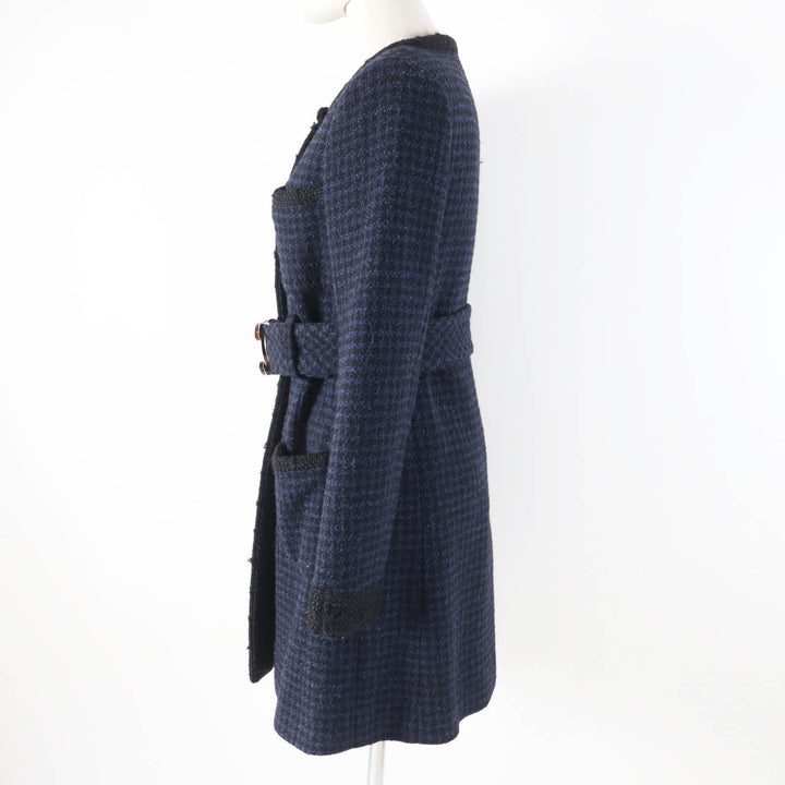 極美品◎CHANEL シャネル P57229 パク・シネ着用 BIGココバッグルベルト付き ロングコート ブラック ネイビー 34 仏製 正規品 レディース