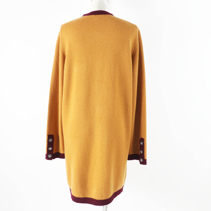 極美品◎CHANEL シャネル 20AW P71510 カシミヤ100％ ココマークボタン バイカラー 長袖 ロング丈 ニット カーディガン マスタード 42