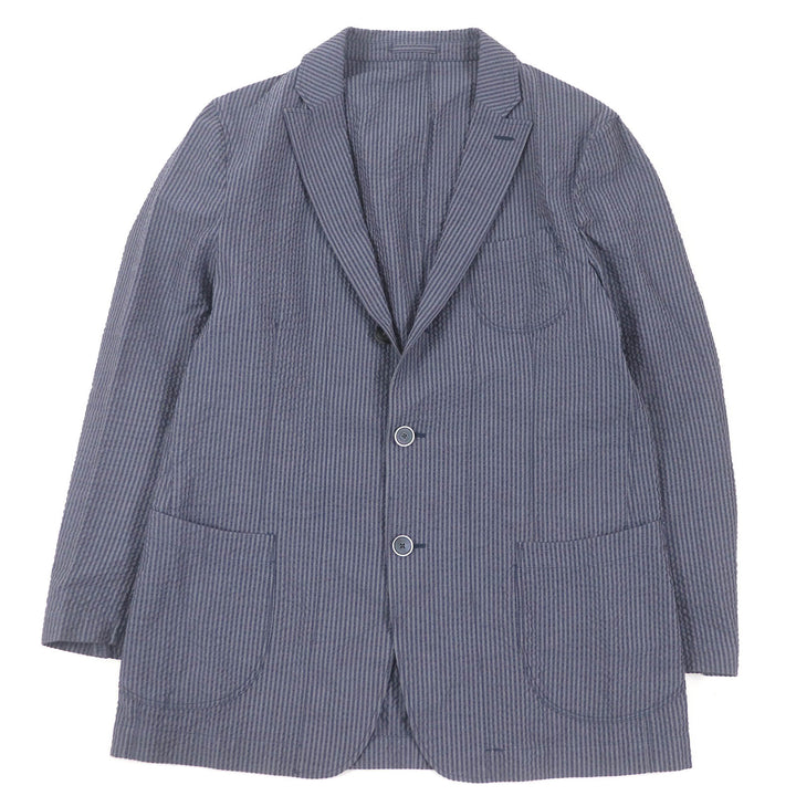 極美品□LARDINI ラルディーニ JKCM21 ストライプ シングル シアサッカー テーラードジャケット ブルー 50 イタリア製 正規品 メンズ