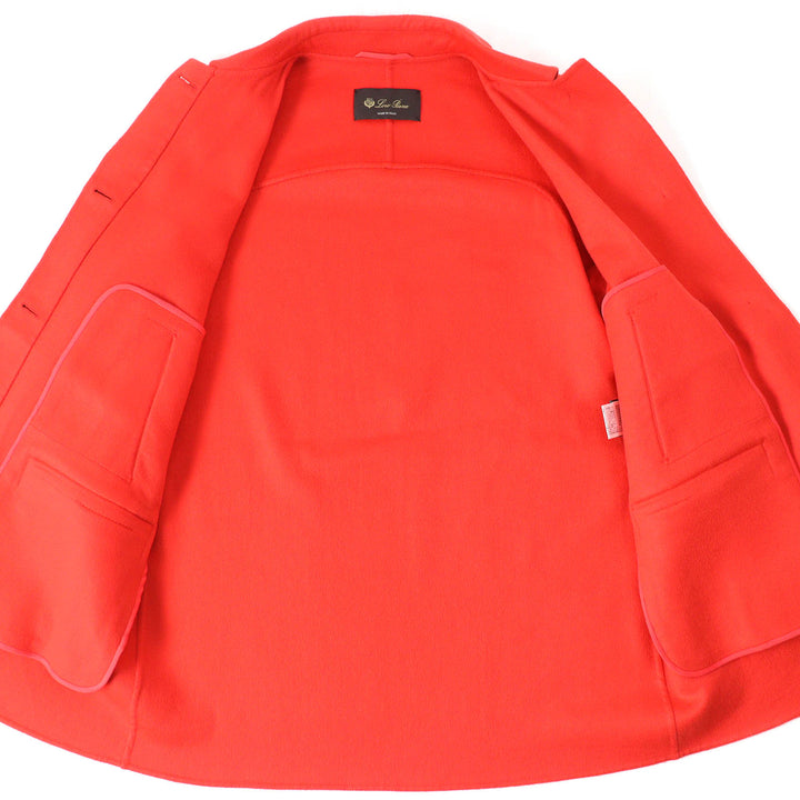 極美品△Loro Piana ロロピアーナ FAE8021 カシミヤ100％ ロゴボタン ハーフ コート 薄手 レッドオレンジ系 38 伊製 正規品 レディース