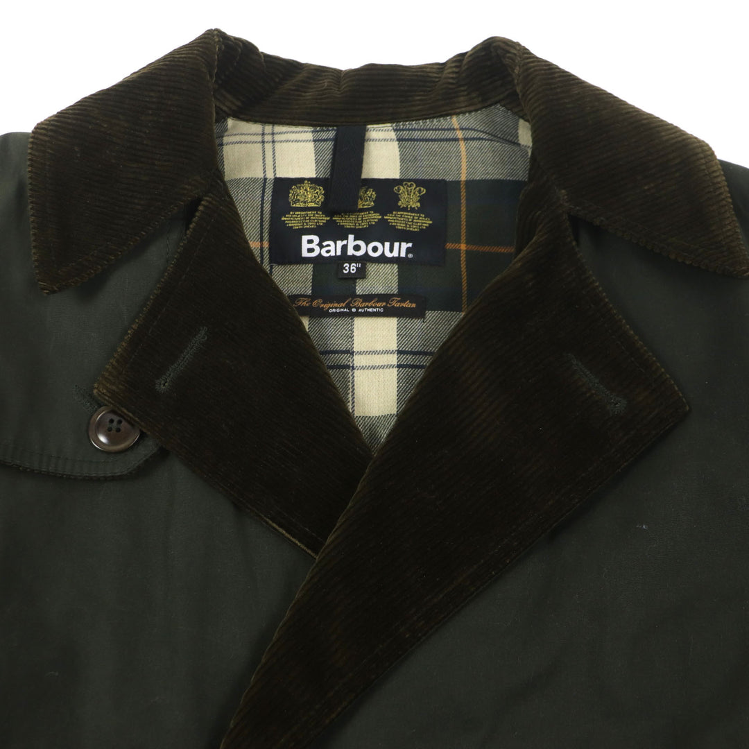 美品▼Barbour バブアー コットン100% コーデュロイ使い 裏地チェック柄 オイルドコート カーキ 36 ブルガリア製 正規品 メンズ