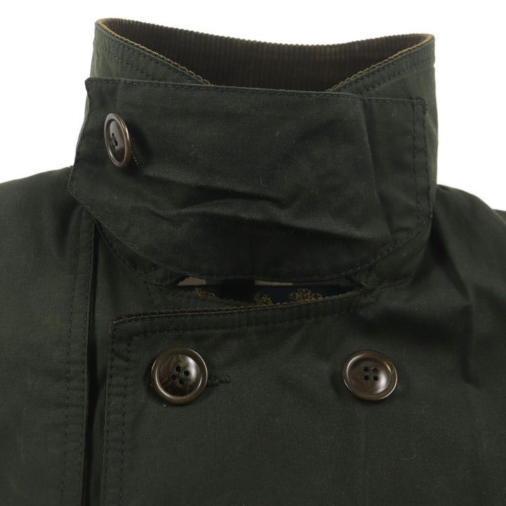 美品▼Barbour バブアー コットン100% コーデュロイ使い 裏地チェック柄 オイルドコート カーキ 36 ブルガリア製 正規品 メンズ