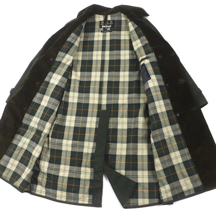 美品▼Barbour バブアー コットン100% コーデュロイ使い 裏地チェック柄 オイルドコート カーキ 36 ブルガリア製 正規品 メンズ