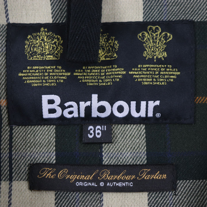 美品▼Barbour バブアー コットン100% コーデュロイ使い 裏地チェック柄 オイルドコート カーキ 36 ブルガリア製 正規品 メンズ