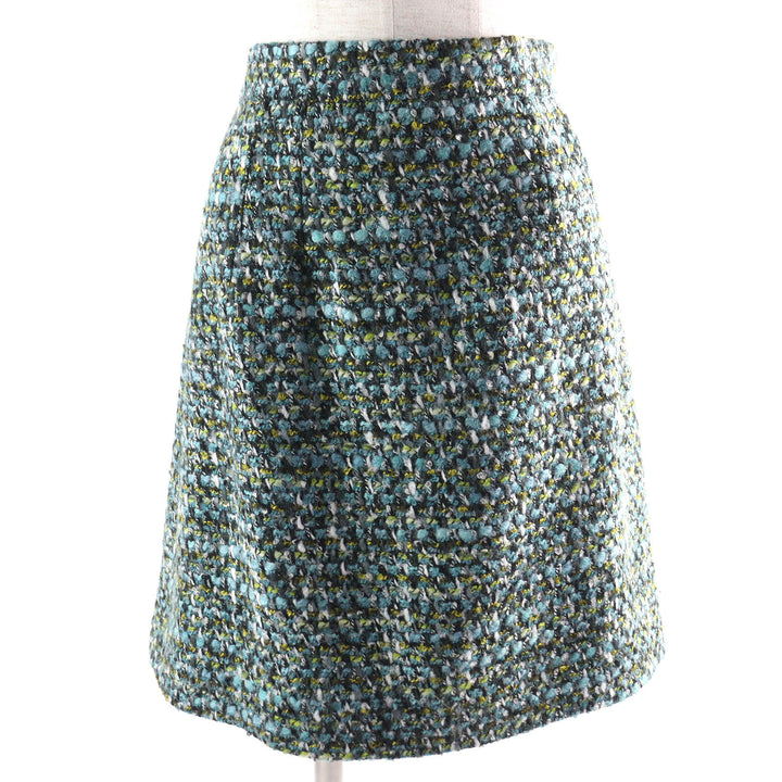 未使用品△DOLCE&amp;GABBANA ドルチェ＆ガッバーナ 黒タグ ウール ツイードスカート 膝上丈 ブルーグリーン系 42 伊製 正規品 定価91300円