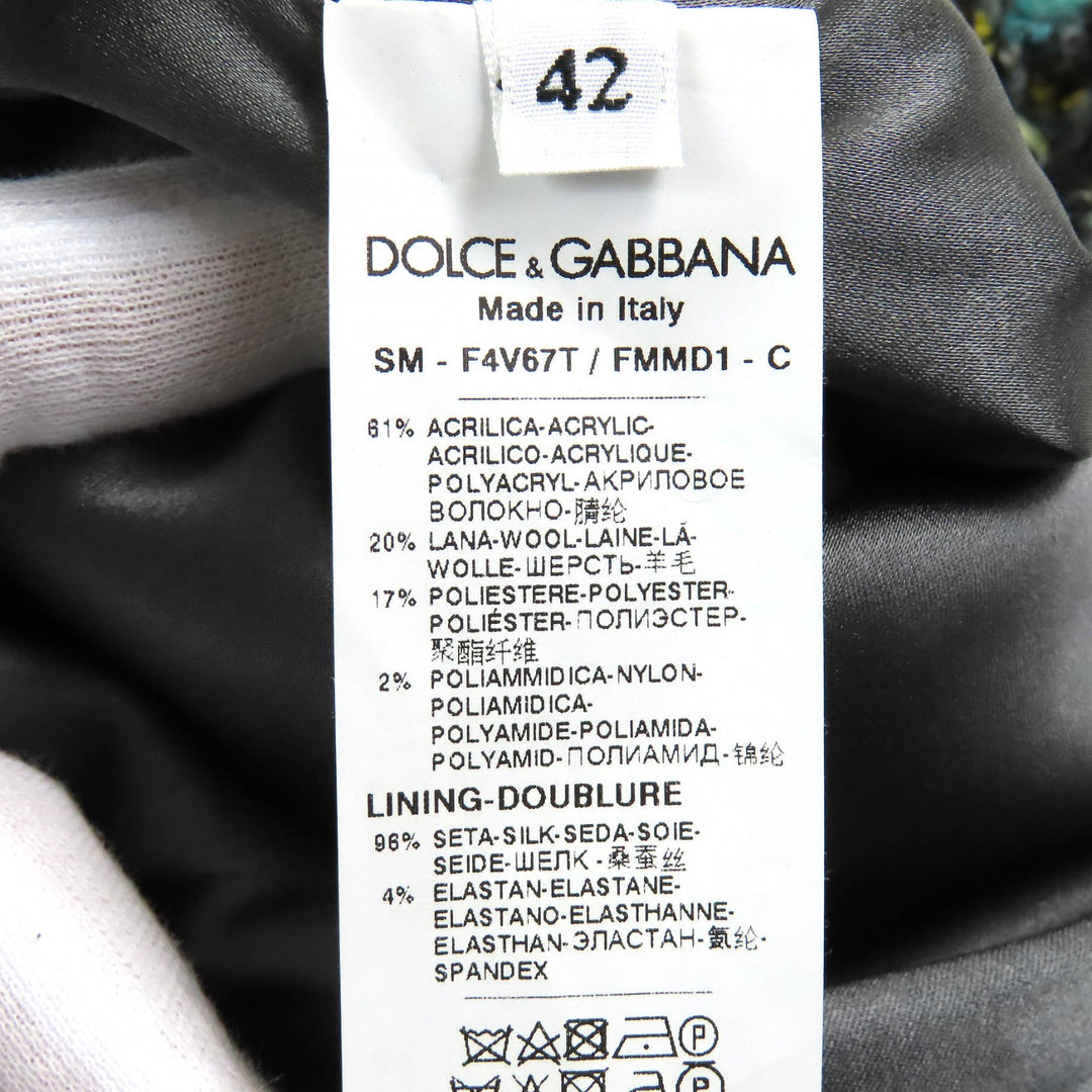 未使用品△DOLCE&amp;GABBANA ドルチェ＆ガッバーナ 黒タグ ウール ツイードスカート 膝上丈 ブルーグリーン系 42 伊製 正規品 定価91300円