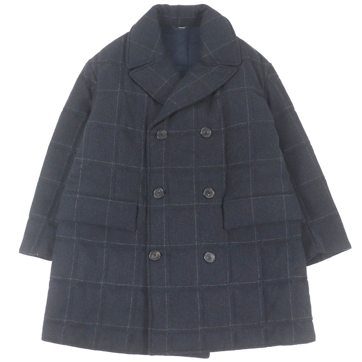 極美品□HERMES エルメス 23AW カシミヤ混 ウィンドウペン 中綿入り ダブルブレストコート ダークグレー 50 イタリア製 正規品 メンズ