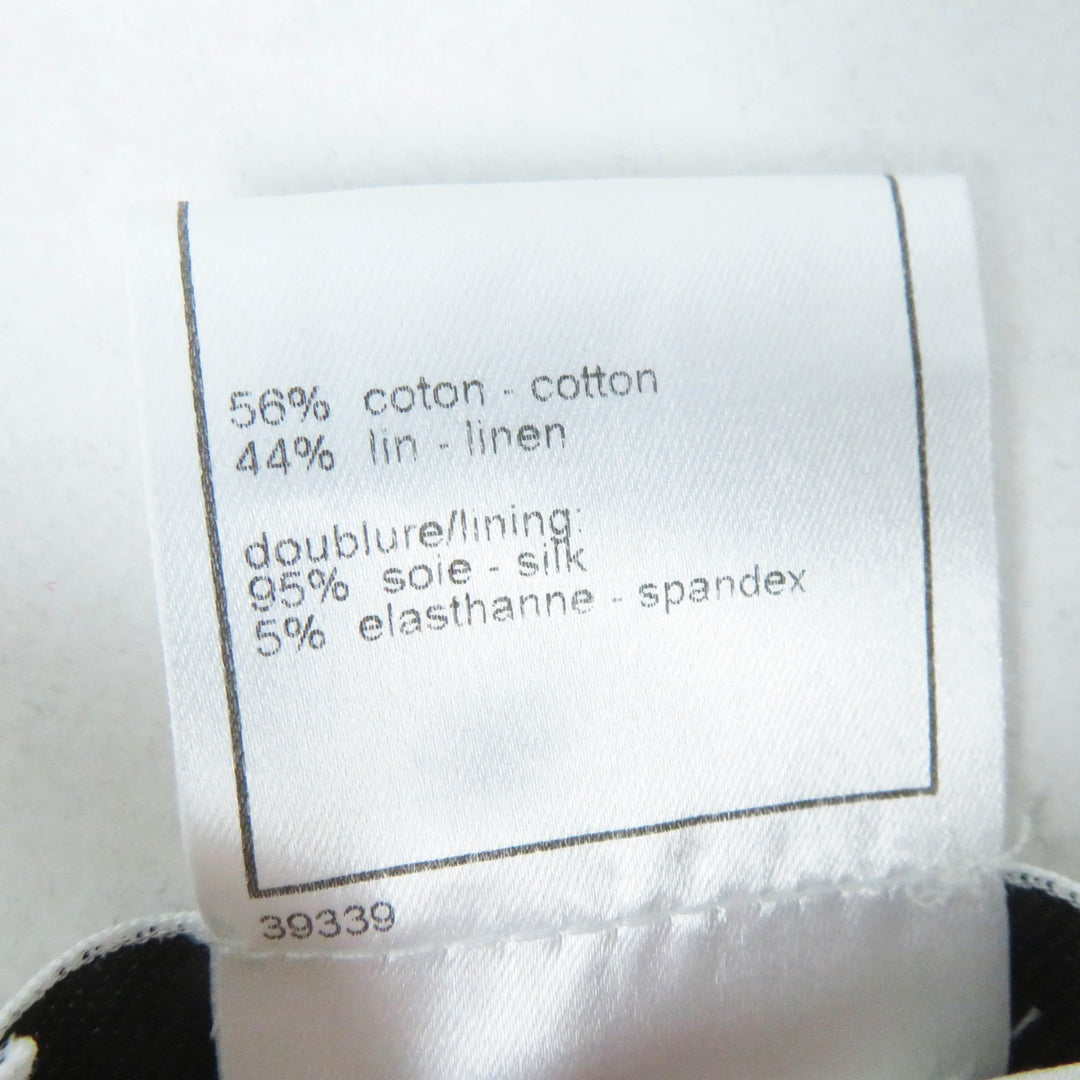 極美品◎CHANEL シャネル 03P P21247 リネン混 ココマーク・ビース装飾 ノーカラー 単色ツイード ジャケット アイボリー ブラック 38 仏製