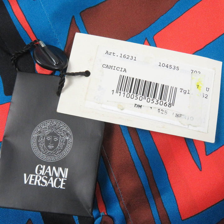 未使用品□Gianni Versace ジャンニヴェルサーチ ヴィンテージ シルク100% 総柄 ロングスリーブ 長袖シャツ ブルー系 52 イタリア製