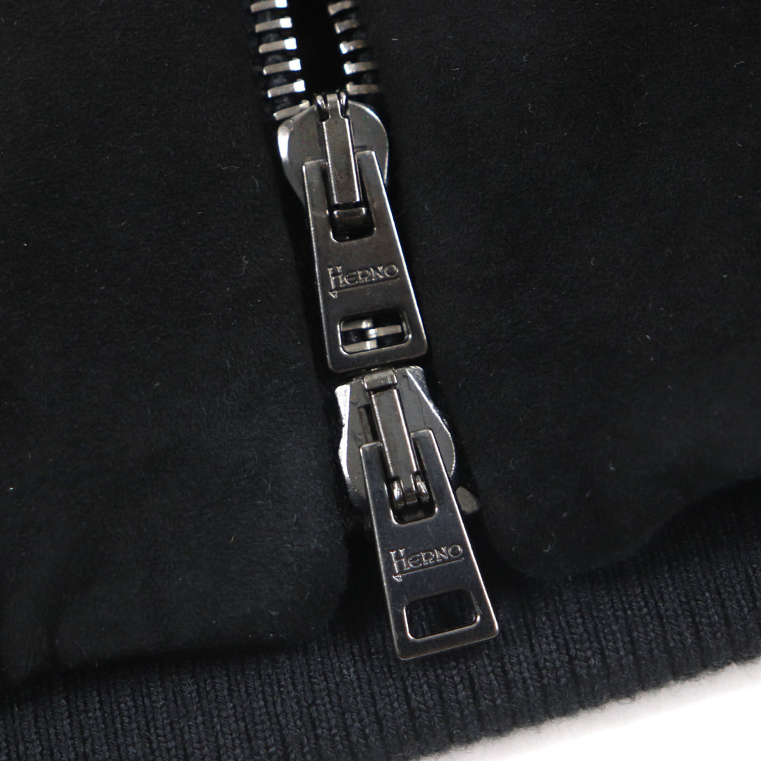 美品▼HERNO Resort ヘルノ リゾート 20SS PL002UR ヤギ革 レザー ロゴプレート・フード付き ZIPUP 中綿 ジャケット 44 正規品 メンズ