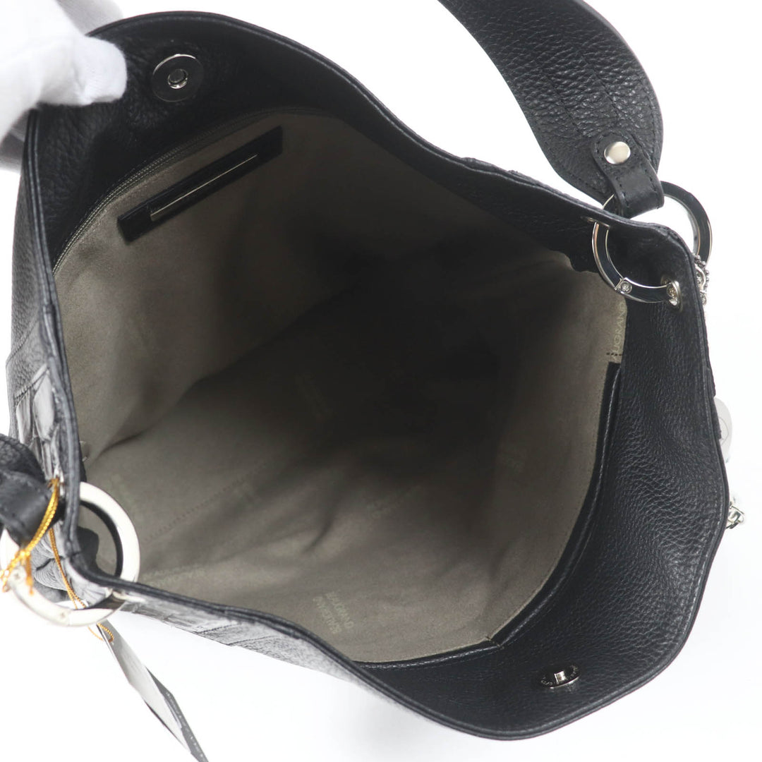 未使用品☆BEAUGRAND ボーグラン JRAタグ・チャーム付 クロコレザー使い レザー 2WAY ショルダー・ハンドバッグ ブラック レディース