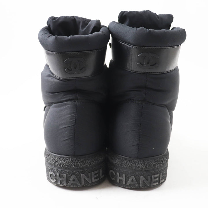 美品◎CHANEL シャネル G34082 COCONEIGE ココネージュ ココマーク レザー使い ナイロン ショート ブーツ ブラック シルバー金具 36
