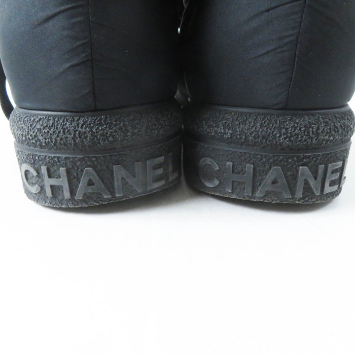 美品◎CHANEL シャネル G34082 COCONEIGE ココネージュ ココマーク レザー使い ナイロン ショート ブーツ ブラック シルバー金具 36