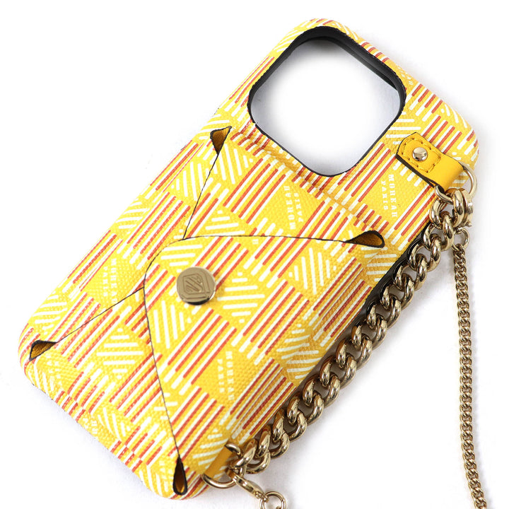 極美品△MOREAU PARIS モローパリ ORIGAMI CHAIN チェーン スマホケース iPhoneケース イエロー系 保存袋付き イタリア製 定価93500円
