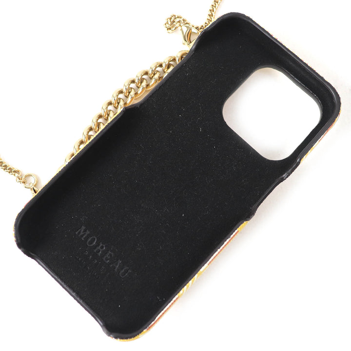 極美品△MOREAU PARIS モローパリ ORIGAMI CHAIN チェーン スマホケース iPhoneケース イエロー系 保存袋付き イタリア製 定価93500円