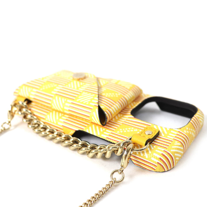 極美品△MOREAU PARIS モローパリ ORIGAMI CHAIN チェーン スマホケース iPhoneケース イエロー系 保存袋付き イタリア製 定価93500円